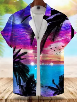 Гавайская Мужская Повседневная рубашка, модная пляжная Женская модная рубашка, Летняя Повседневная Городская уличная Мужская рубашка с коротким рукавом