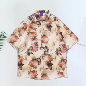 Гавайская Мужская рубашка с тропическим цветочным принтом и пуговицами