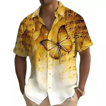 Гавайская музыкальная рубашка с кубинским воротником для мужчин, 3d музыкальная мужская рубашка с гитарой, повседневные топы большого размера с короткими рукавами, футболка, мужская одежда