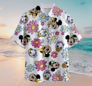 Гавайская рубашка Disney land Collection с изображением иконок, мужская рубашка на пуговицах, гавайская рубашка с Микки и Минни, модная пляжная рубашка с коротким рукавом