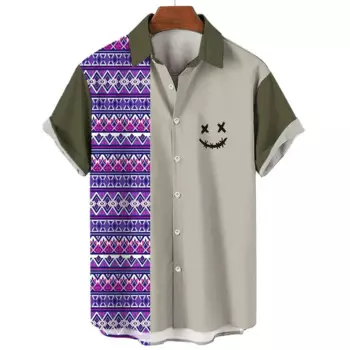 Гавайская рубашка для мужчин, этническая Пляжная футболка, повседневная клетчатая полосатая рубашка с коротким рукавом и пуговицами, мужская одежда с 3d принтом