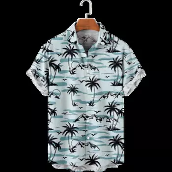 Гавайская рубашка для мужчин, летняя 3d футболка в полоску с кокосовым деревом для отдыха, пляжные Топы с коротким рукавом, футболка, Мужская блузка оверсайз