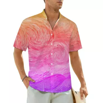 Гавайская рубашка, Пляжная блузка звездной ночи, крутые повседневные рубашки Винсента Ван Гога, мужской стильный большой Топ с коротким рукавом