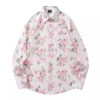 Гавайская рубашка с розовыми цветами для мужчин и женщин, осенняя мужская рубашка с длинным рукавом, Мужской Топ