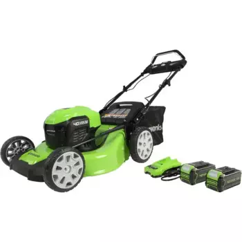 Газонокосилка Greenworks, беспроводная (умная/самоходная) газонокосилка, 40 в, 21 дюйм, (75 + совместимых инструментов), (2) аккумуляторы 4,0 Ач и C