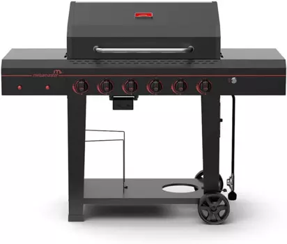Газовый гриль Megamaster с 6 конфорками на пропане, боковые полки с крючками, для кемпинга, приготовления пищи на открытом воздухе, патио, садового барбекю