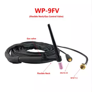 Газовый вольфрамовый дуговой сварочный фонарь WP9FV, горелка для аргона, с воздушным охлаждением, с гибким шейным газовым клапаном, сварофонарь для TIG сварки, 4 м, 13 футов