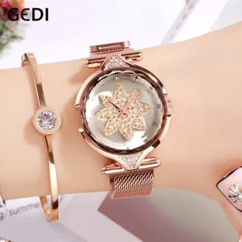 GEDI повседневные часы для женщин цветок циферблат обувь девочек Элитный бренд простые женские часы женские наручные часы со стразами водостойк