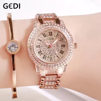 GEDI Роскошные Кварцевые часы для женщин Мода Алмазный Сплав ремень водостойкие женские наручные 2019 женский часы reloj mujer