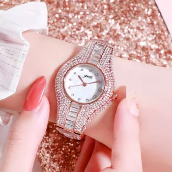 GEDI Роскошные женские часы из розового золота с бриллиантами Элегантные водонепроницаемые кварцевые наручные часы для женщин