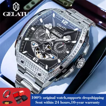 GELATU 6016, автоматические механические часы с большим циферблатом для мужчин, полые, глубокие, водонепроницаемые, ручные часы, светящиеся, с датой недели, роскошные мужские часы