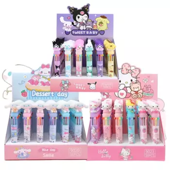 Гелевая ручка Sanrio, 36 шт., 10 цветов, Kuromi Hello Kitty, канцелярские принадлежности с героями мультфильмов, инструмент для письма, студенческий подарок, 0,5/0,7 мм, разноцветная шариковая ручка
