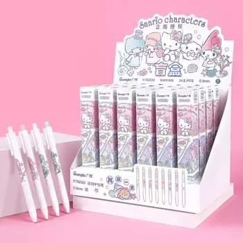Гелевая ручка Sanrio Kitty Melody, 24 шт./партия, милые маленькие двойные звезды, 0,5 мм, черные чернила, ручки для подписей, рекламный подарок, школьные принадлежности