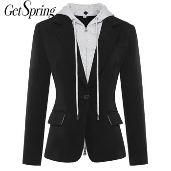 Getspring женский костюм Блейзер с капюшоном в стиле пэчворк подходящие цвета винтажные женские блейзеры куртки имитация двух повседневных костюмов пальто