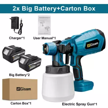 Gezione 1000 мл Электрический пистолет-распылитель Домашний беспроводной распылитель краски HVLP Автомебель Стальное покрытие Аэрограф для Makita 18 В Батарея Pi