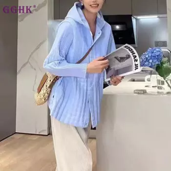 GGHK Женская утолщенная хлопковая куртка 2024, осень-зима, новая однотонная однобортная куртка с капюшоном, свободная теплая куртка большого размера