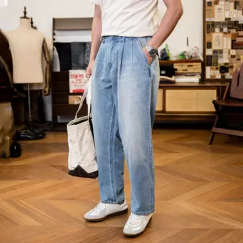 GH-0002 RedTornado Супер тяжелые брюки цвета индиго с кромкой 15 унций, потертые брюки, санфорированные толстые джинсовые джинсы с высокой талией