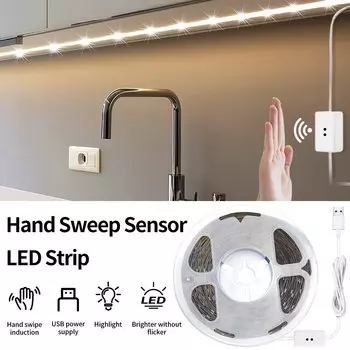 Гибкая Светодиодная Лента С Датчиком Движения, Ручное Управление Для Освещения Шкафа, Кухни, Спальни, 5 В, Питание От USB