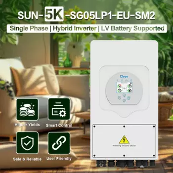 Гибридный инвертор Deye SUN-5K LV, батарея с поддержкой более высокой производительности, может быть использован RS485 без налогов, однофазный 2 MPPT IP65
