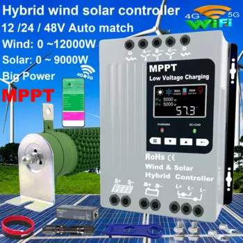 Гибридный солнечный контроллер MPPT, 2000 Вт, 12 В, 24 В, 48 В