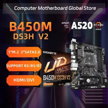 GIGABYTE GA B450M DS3H V2 Micro-ATX AMD B450 DDR4 3600 (O.C.) Материнская плата PCIe Gen3 x4 M.2 с двухканальным разъемом AM4
