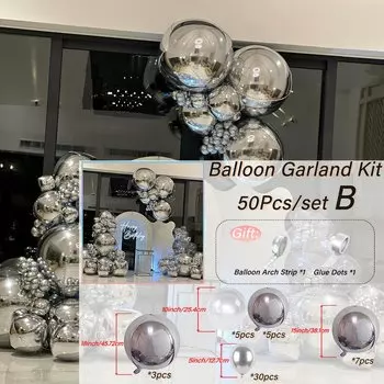 Гигантский Набор Воздушных Шаров Из Фольги 4D С Серебряной Аркой Для Украшения Вечеринки, Дня Рождения, Свадьбы, Рождества