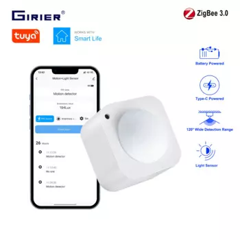 GIRIER умный PIR датчик движения ZigBee 3,0 детектор движения человека 2-в-1 датчик освещенности, совместимый с домашним помощником ZigBee2MQTT