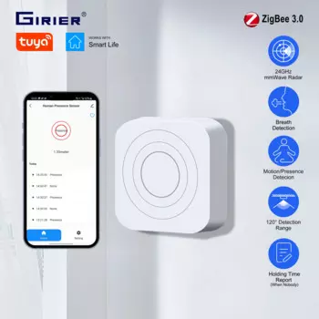 Датчик присутствия человека GIRIER Tuya ZigBee, умный детектор движения, 24 ГГц, mmWave, радар для системы безопасности умного дома