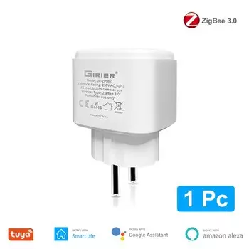 GIRIER ZigBee Plug 16A Умная розетка ЕС с функцией измерения энергии 3520 Вт, совместимая с Alexa Yandex Alice Hey Google