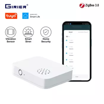 Датчик вибрации GIRIER Tuya ZigBee, умный детектор разрыва стекла, обнаружение падения, наклона, встроенная умная сирена для домашней системы безопасности