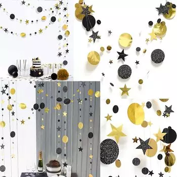 Гирлянда из блестящей бумаги 4М черный золото