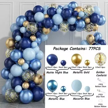 Гирлянда из шаров MANLENI голубые металлические золотые с конфетти 77/133 шт.