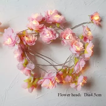 Гирлянда из тканевых цветов Thingchy розового цвета 20LED