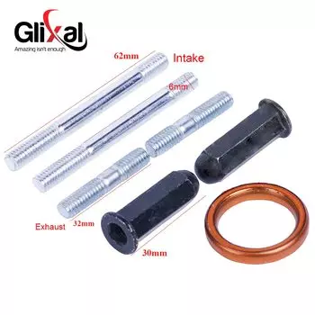 Glixal GY6 50cc 150cc впускные и выхлопные шпильки гайки набор с выхлопной прокладкой для китайского скутера мопеда 139QMB 157QMJ двигатель