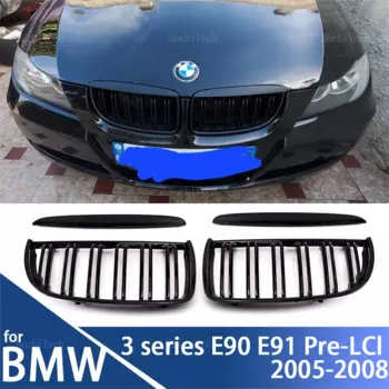 Глянцевая черная Решетка переднего бампера для BMW E90 E91 3 серии 2005-2012 320i 325i 330i, Спортивные Двойные решетки, сетки Kindey