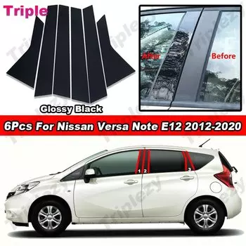 Глянцевое пианино для Nissan Versa Note E12 2012-2020, 6 шт., черное/углеродное волокно, накладка на окно автомобиля, дверь, столб B C, отделка столба