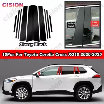 Глянцевое углеродное волокно, хромированное, черное, на дверь автомобиля, окно, центр, средняя колонна, накладка на стойку B, наклейка для Toyota Corolla Cross