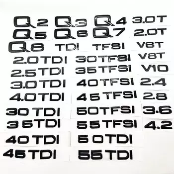 Глянцевый черный АБС-цифры с буквами Q2 Q3 Q4 Q5 Q6 Q7 Q8 TDI TFSI 2.0T Эмблема для Audi Q серии Автомобильное крыло Багажник Задний логотип Наклейка