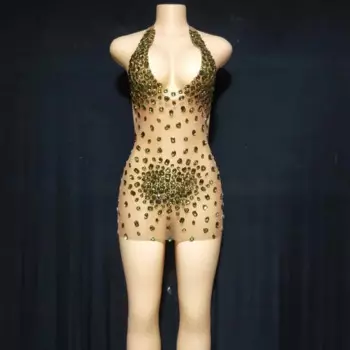 Глубокий v-образный вырез, перспективные блестящие кристаллы и стразы, Холтер с открытой спиной, сексуальное женское платье, ткань для выпускного вечера, танцевальные костюмы певицы