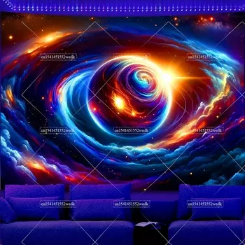 Гобелен Blacklight Galaxy, УФ-реактивный космос, звездное небо, неоновые гобелены, светящиеся в темноте, эстетический декор комнаты, постеры