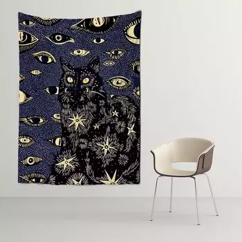 Гобелен "Черноглазые панк-кошки с цветами"