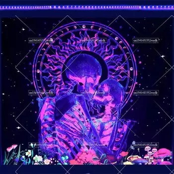 Гобелен FFO Черный Свет Реактивный Череп Бабочка