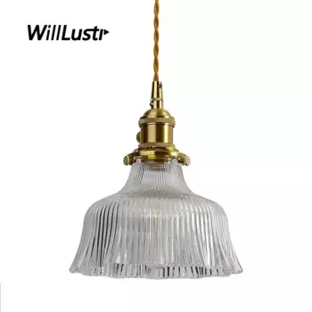 Гофрированная юбка, ребристая Подвесная лампа из прозрачного стекла для зала, отеля, кафе, гостиной, латунная Потолочная люстра, подвесное освещение