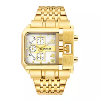 Gold Luxury Quartz Men's Watch Business Fashion Square Dial Automatic Calendar часы кварцевые мужские наручные