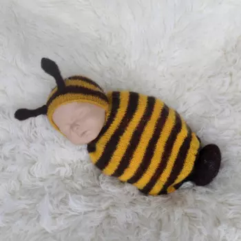 Головной убор и мешок для новорожденных реквизит в обтяжку маленький медведь спальный мешок вязаный мохеровый кокон и шляпа полный комплект реквизит для фотосъемки новорожденных