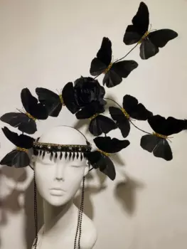 Головной убор женский с бабочкой, украшение на заказ, массивные аксессуары с перьями, подходит для выступлений, аксессуар для стайлинга фотографий