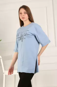 Голубой Свитер NY- Bebe с надписью