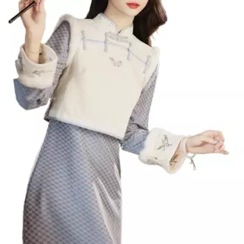 Голубой Улучшенный китайский стиль Осень-зима 2023 новые молодежные ежедневные оставляют две части Республики плюшевые фотообои в китайском стиле