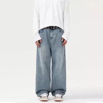 Голубые минималистичные универсальные стильные джинсы Cleanfit в стиле ретро, модные брендовые мужские повседневные длинные брюки с широкими штанинами