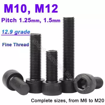 GooBetter Болты с шестигранной головкой M10 M12 черные 12.9 класса 16-100 мм